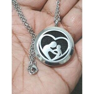 Aroma Therapy Mother And Daughter Pendant Silver Tone Chain Necklace